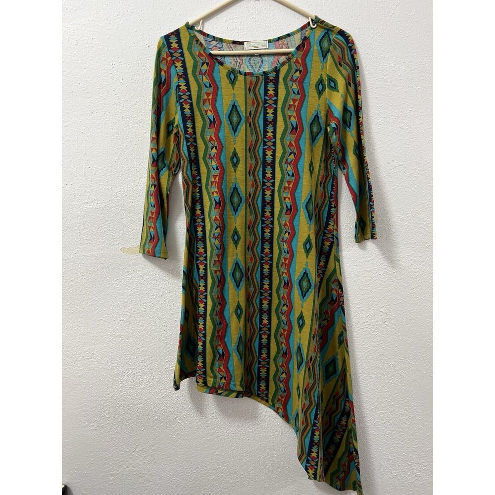 Turquoise Haven Women's Aztec Print Long Sleeve Dress Size Small